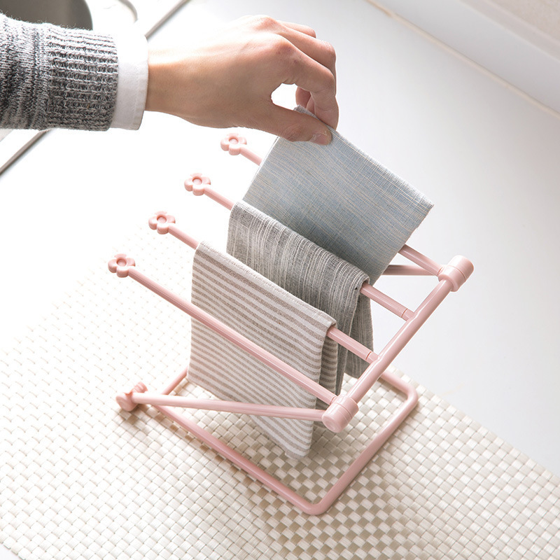 Desktop Foldable Vertical Rag Storage Rack Kitchen Washing Towel Rack Punch-free Countertop Water Cup Rack Storage Rack