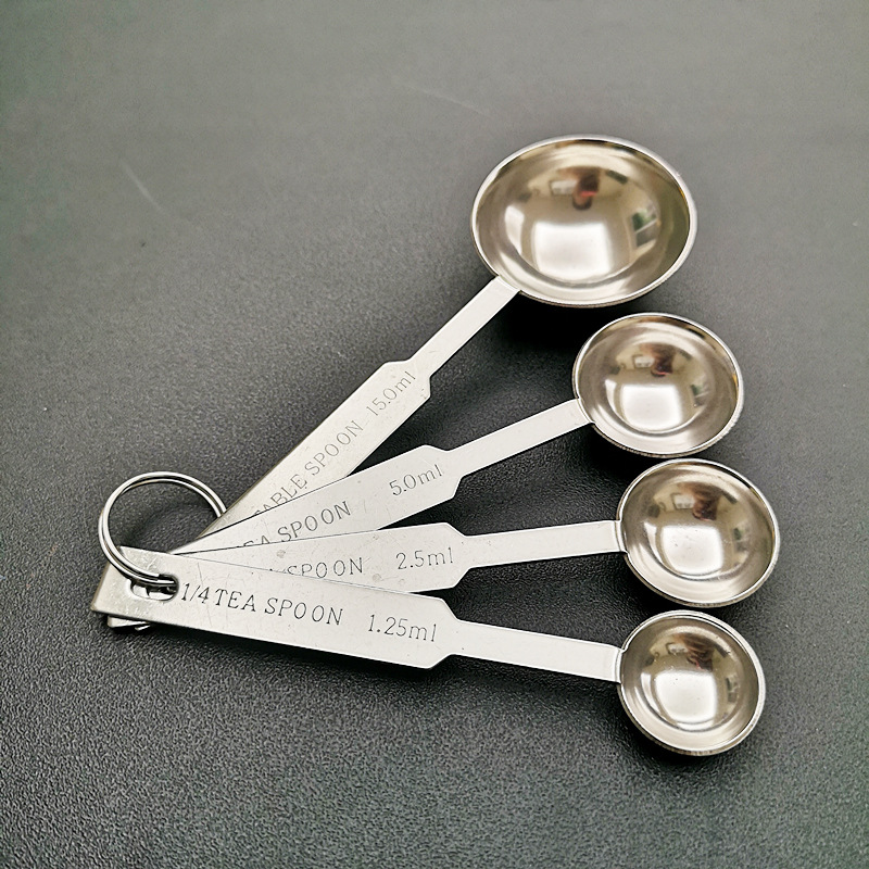 Food grade stainless steel measuring spoon four-piece set of 4-piece set with scale coffee spoon baking measuring gadget cross-border