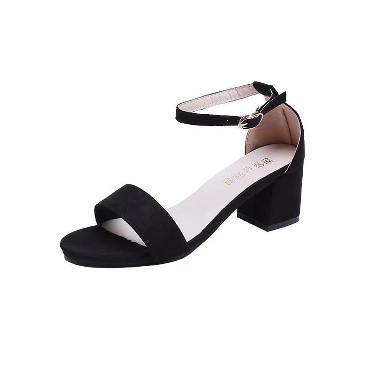 2019 Summer New Mid-heel Shoes Women's Shoes Thick Heel Open Toe Suede Sexy Buckle Strap Women's Sandals Trendy Roman Shoes