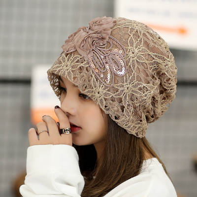 2024 New Hot Lace Three Flowers Top Cap Sweet Temperament Pullover Hat Embossed Dome Hat