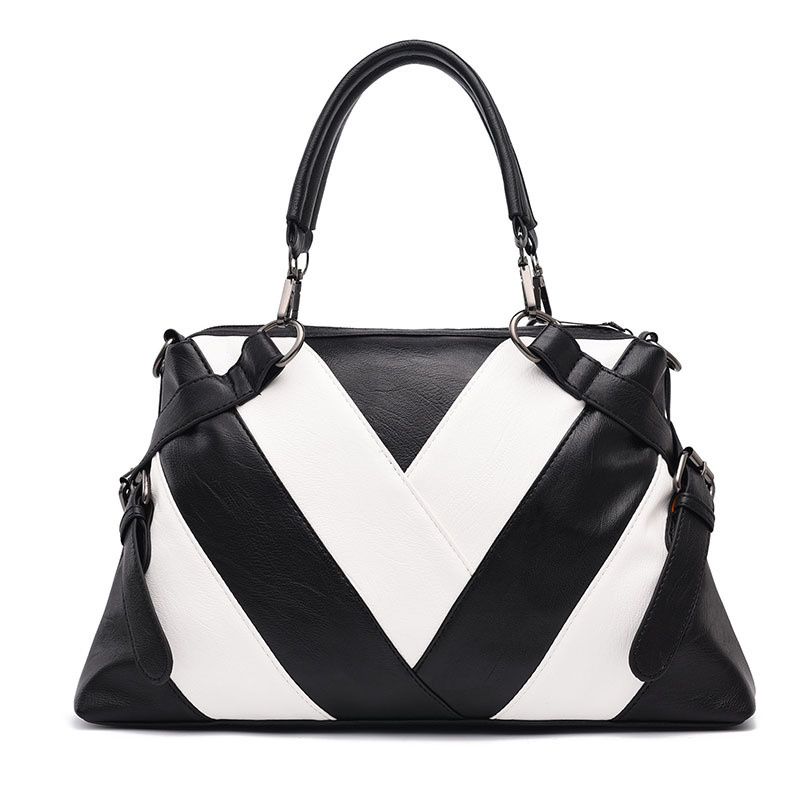 2023 New European and American Fashion Handbag Soft Leather Contrast Color Large Capacity All-match Shoulder Bag