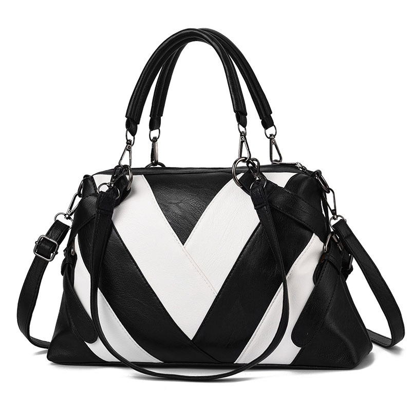 2023 New European and American Fashion Handbag Soft Leather Contrast Color Large Capacity All-match Shoulder Bag