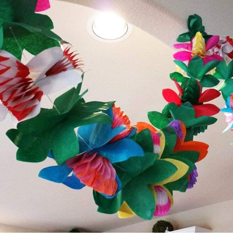 Hawaiian party paper pull flower 3m three-dimensional festival party decoration pull flag banner wedding hanging flag props paper pull flower