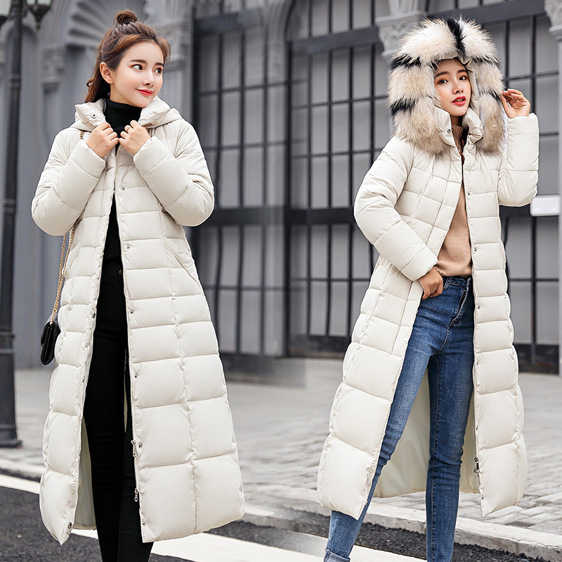 European and American Plus Size Cotton-padded Coat Women's 2022 Winter New Korean Style Wool Collar Cotton-padded Coat Women's Long Slim-fit Thickened Cotton-padded Coat