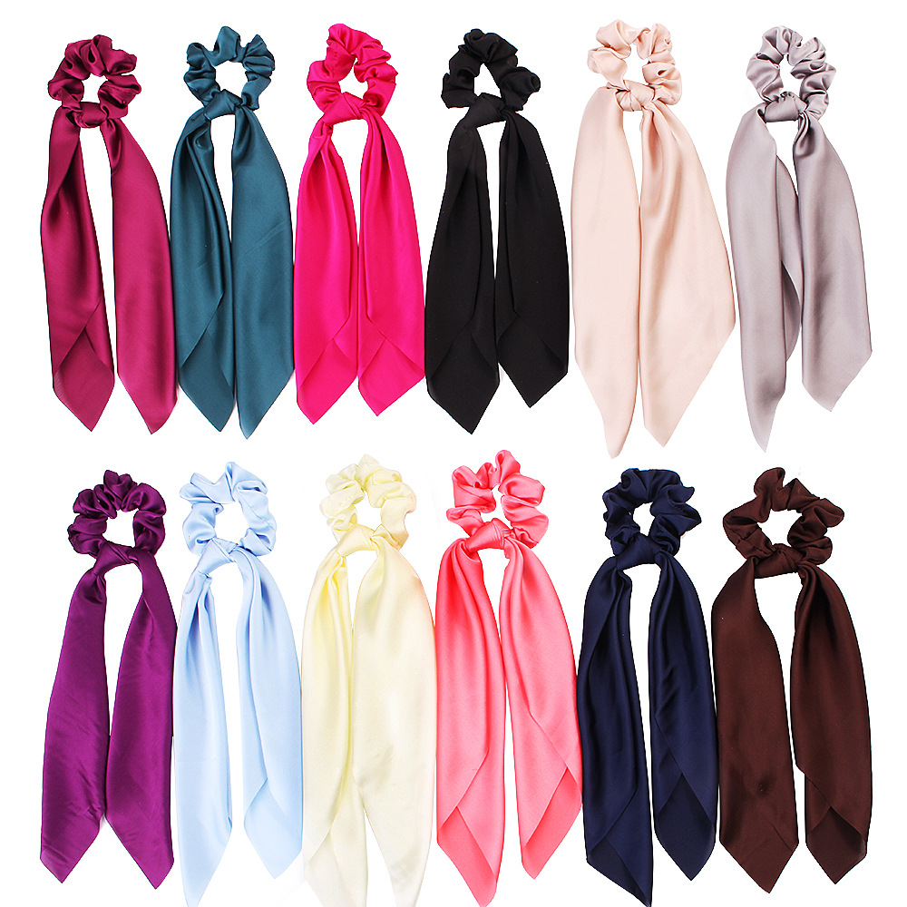 Qiyue Ribbon Hair Ring Bow Colon Hair Ring Satin Simple Solid Color Long Ribbon Horseshoe Hair Ring 70 Color