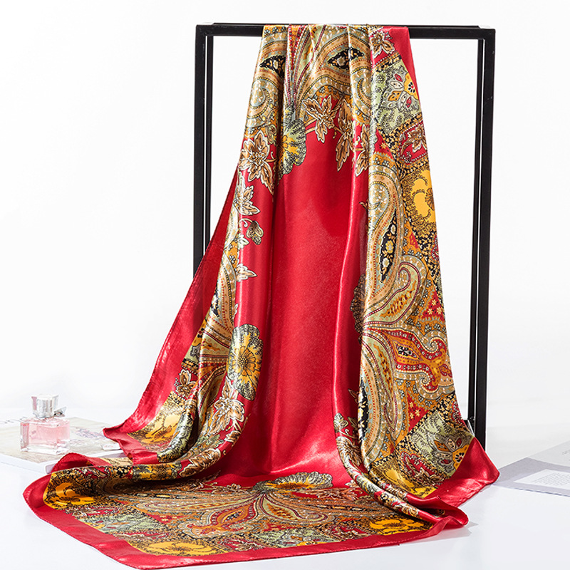 2023 Satin Korean Small Silk Scarf Women's All-match Large Silk Square Square Spring and Autumn Square Thin Scarf