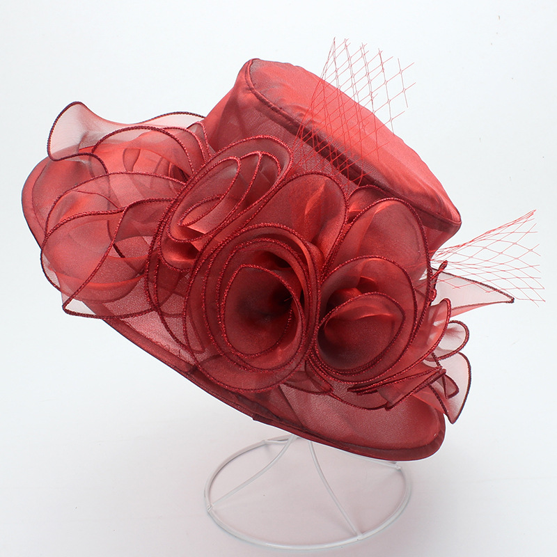 Hat female summer British style flower organza sun protection sun hat beach travel photography foldable big brim hat