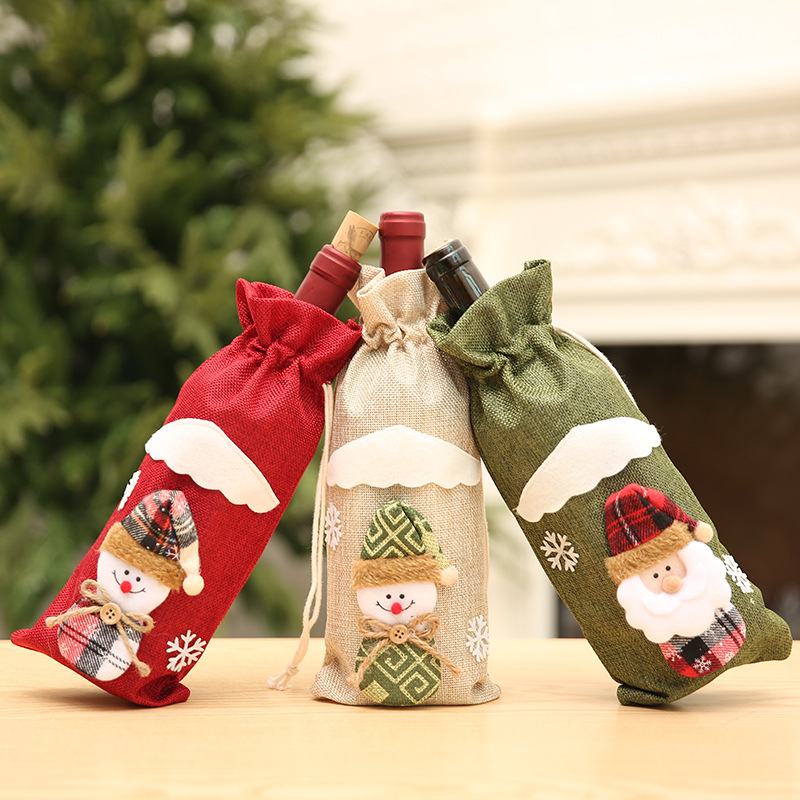 Christmas wine bottle cover wine bag linen Christmas new Champagne wine bottle cover red wine bottle bag dining table dress products
