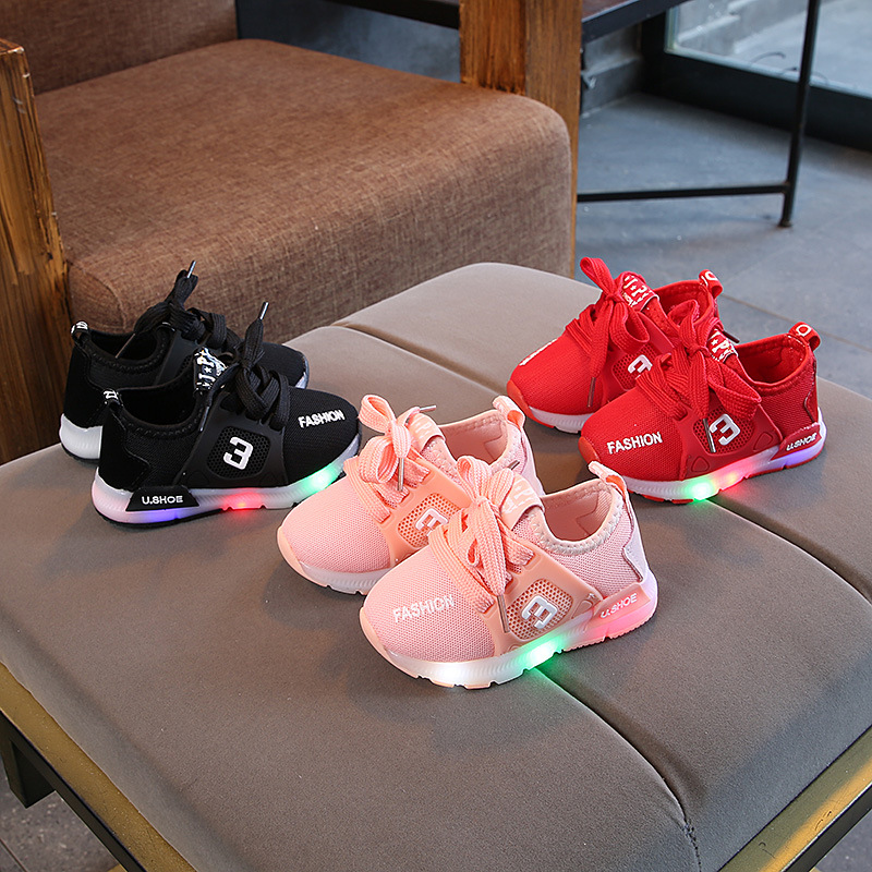 Children's Luminous Shoes 2022 Korean Style New Children's Sports Shoes Children's Casual Men's Shoes Breathable Women's Shoes Mesh Shoes