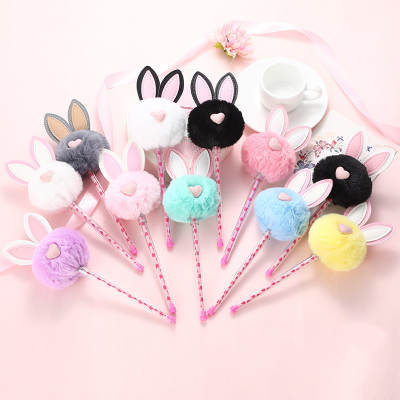 Factory Direct creative Korean cartoon plush rabbit fur ball gel pen cute student cartoon gift pen