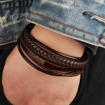 Cross-border Hot Original European and American Jewelry Fashion Leather Rope Hand-woven Bracelet Men's Bracelet Ethnic Style Jewelry