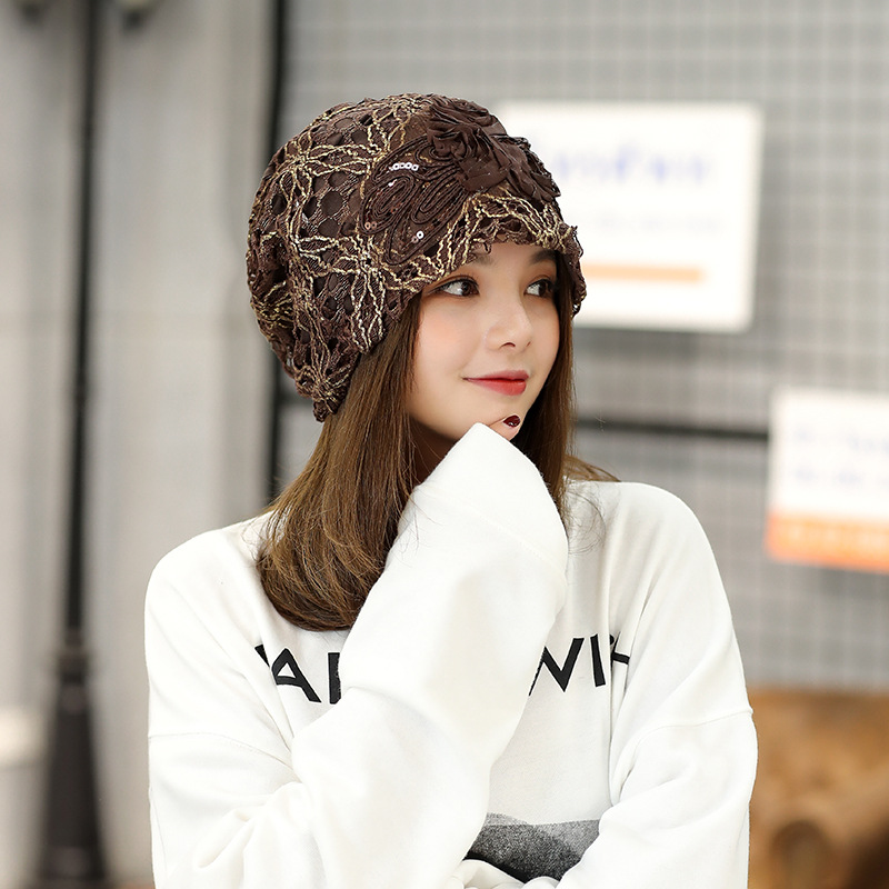 2022 new hot selling lace three flowers cap cap sweet temperament pullover cap embossed Dome hat