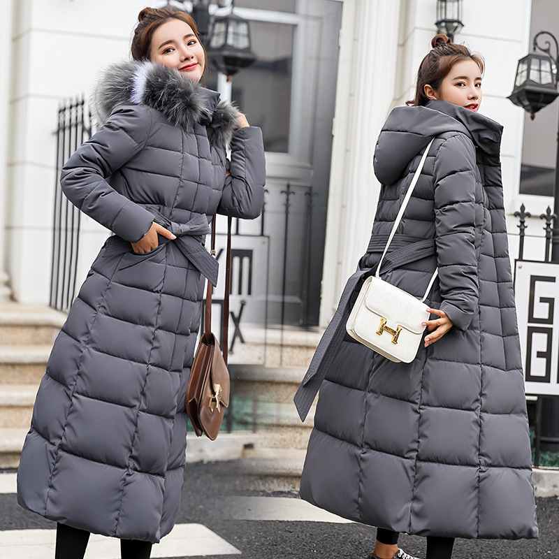 European and American Plus Size Cotton-padded Coat Women's 2022 Winter New Korean Style Wool Collar Cotton-padded Coat Women's Long Slim-fit Thickened Cotton-padded Coat