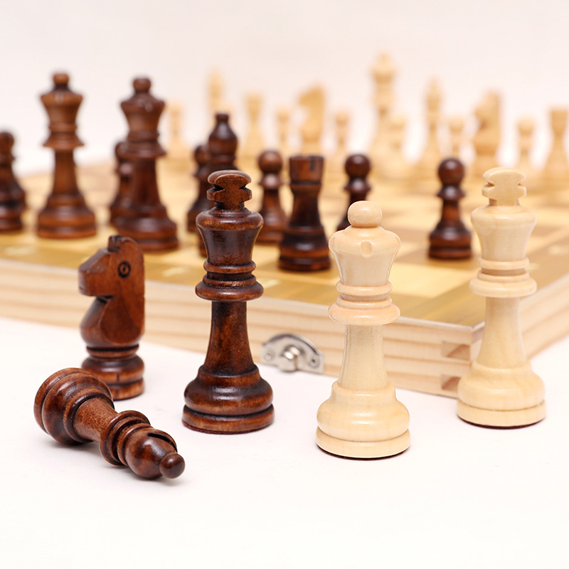 Cross-border exclusive for magnetic chess wooden foldable color box to send two after competitive educational chess toys