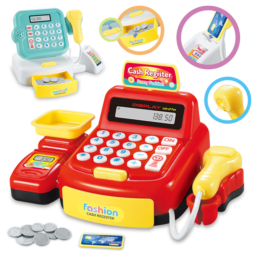 Tong Zhe Children's Role Play Toys Mini Supermarket Cash Register Toy Calculator with Sound and Light Girls' Gift 