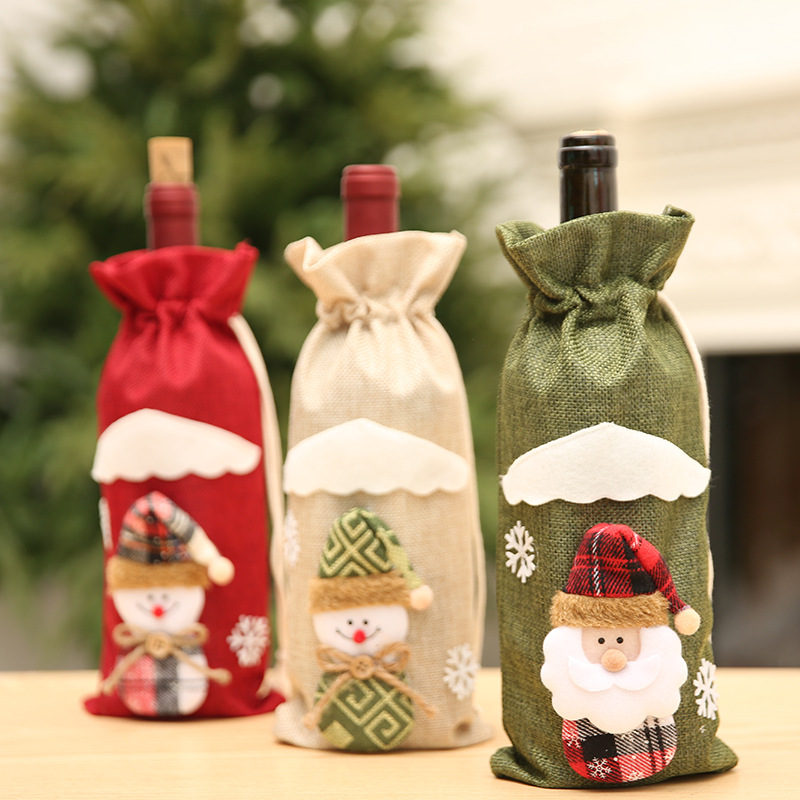 Christmas wine bottle cover wine bag linen Christmas new Champagne wine bottle cover red wine bottle bag dining table dress products