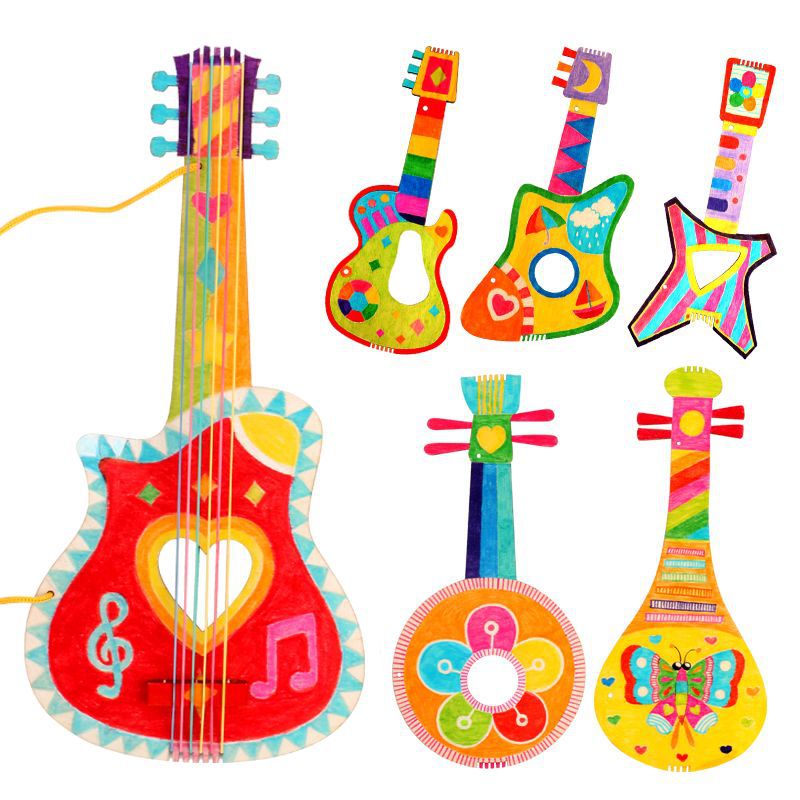 Factory direct white wood guitar kindergarten children's handmade diy painting graffiti wooden guitar musical instruments