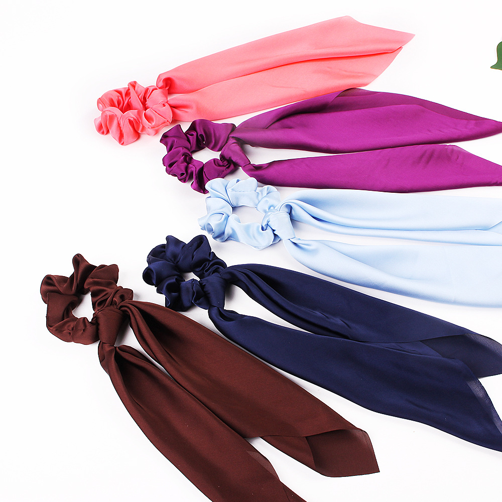 Qiyue Ribbon Hair Ring Bow Colon Hair Ring Satin Simple Solid Color Long Ribbon Horseshoe Hair Ring 70 Color
