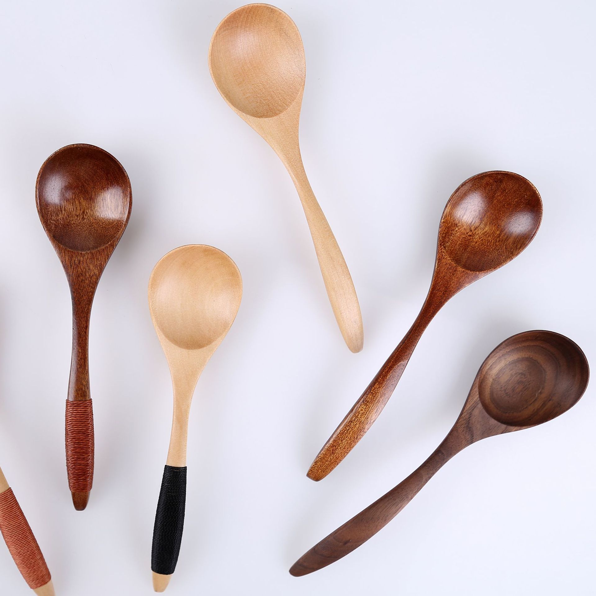 YFJY Japanese Wooden Spoon Wooden Small Curved Spoon Household High Color Value Hand-made Wrapping Line Chihiro Watermelon Spoon Soup Spoon Wholesale