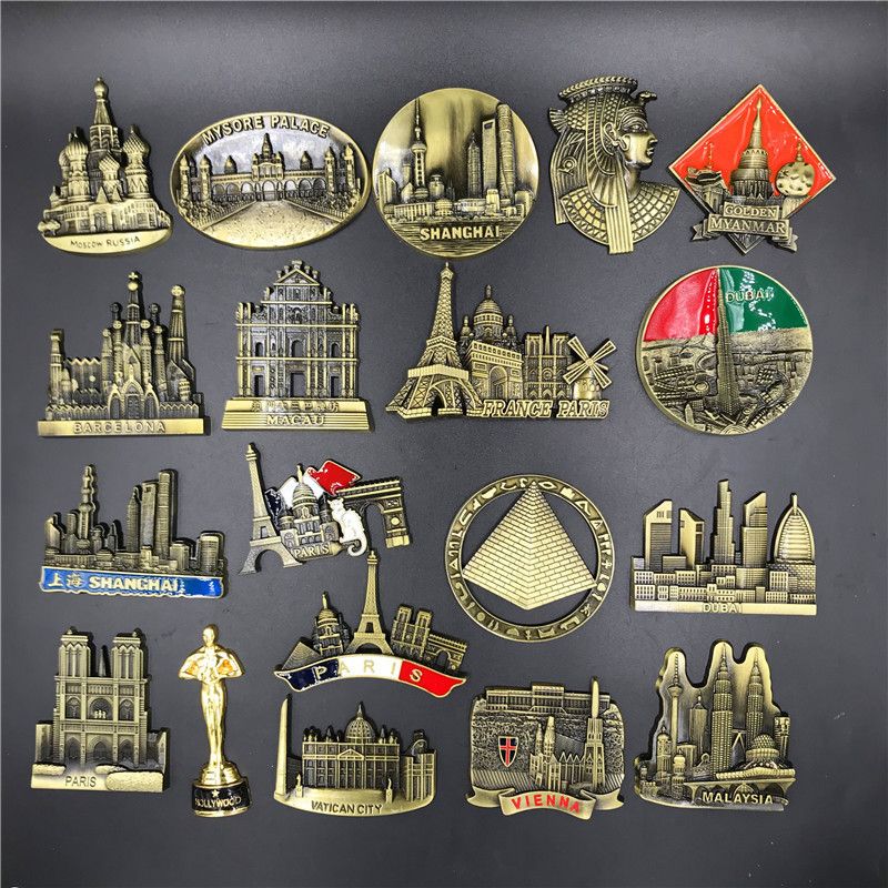 Metal High-grade 3D Refrigerator Stickers United States Egypt Fama Austria Spain Dubai Russia Shanghai Macau