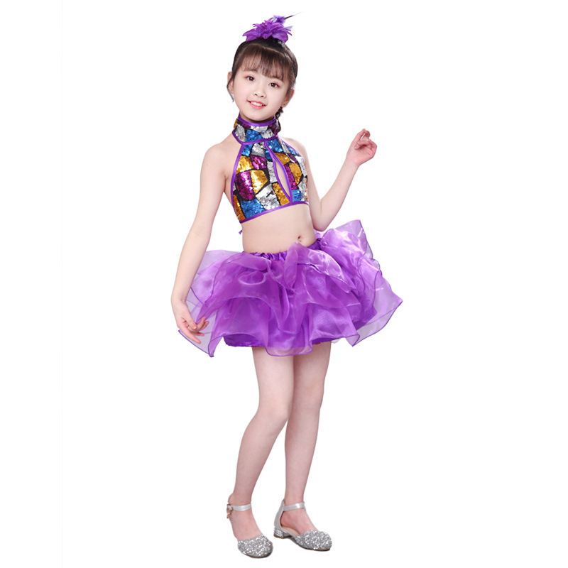 六一の子供の公演服の女の子のジャズダンスのスパンコールの蓬蓬のスカートの女の子のダンス服の子供の現代ダンスの公演服|undefined