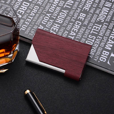 Factory wholesale business card case business card holder stainless iron wood PU card case business card case can be printed logo