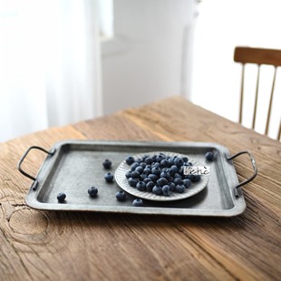 Che Old Iron Belt Handle Storage Plate Long Bread Plate Tray Shooting Props Teaching Aids Ornaments