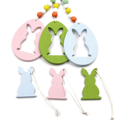 6 pcs/pack Easter bunny pendant solid color wooden egg pendant home decoration DIY wooden small gift