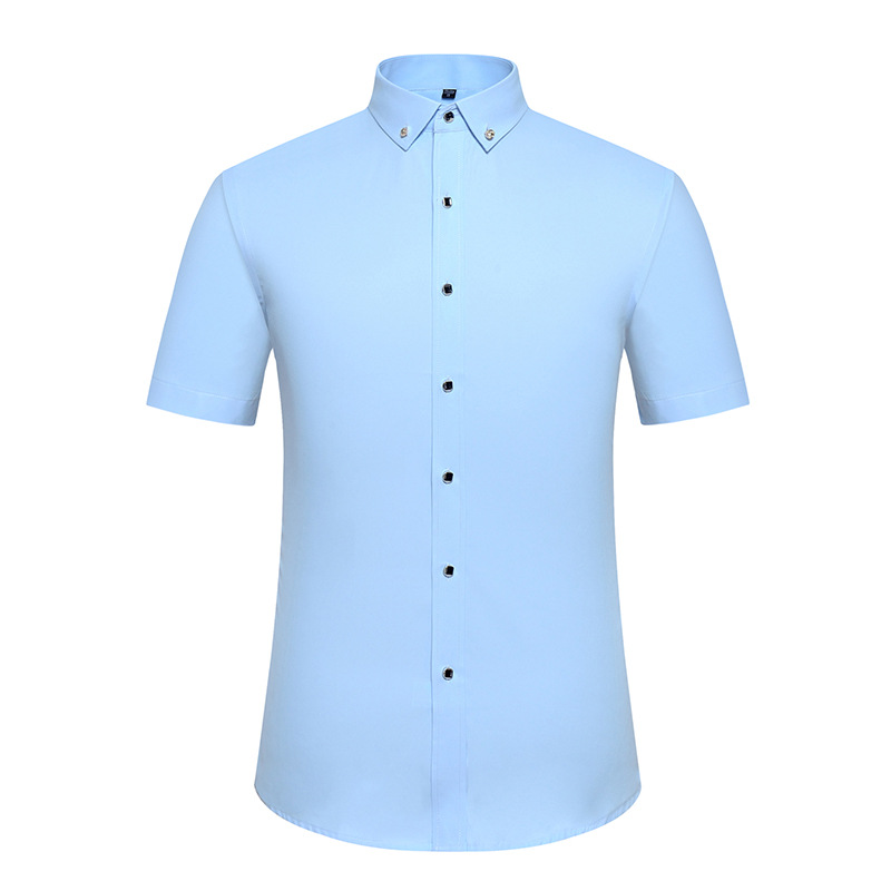 New Men's Short-sleeved Shirt Buckle Collar Business Solid Color Shirt Korean Style Slim-fit Professional Casual Suit Base Shirt