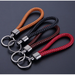 Keychain Vintage Simple Hand-woven Metal Car Men's and Women's Household Anti-lost Hardware Buckle Accessories Leather Strap