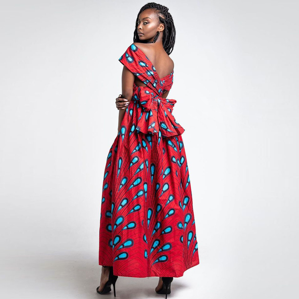 European and American Explosions Feather Printing Lace-up Multi-wear African Dress Ethnic Style Women's Sexy Split Long Dress