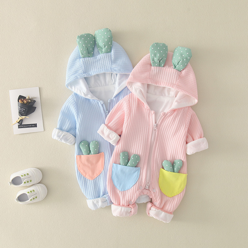 嚴選嬰兒衣服春秋季女寶寶連體衣可愛新生兒爬服仙人掌寶寶哈衣