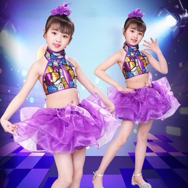 六一の子供の公演服の女の子のジャズダンスのスパンコールの蓬蓬のスカートの女の子のダンス服の子供の現代ダンスの公演服|undefined