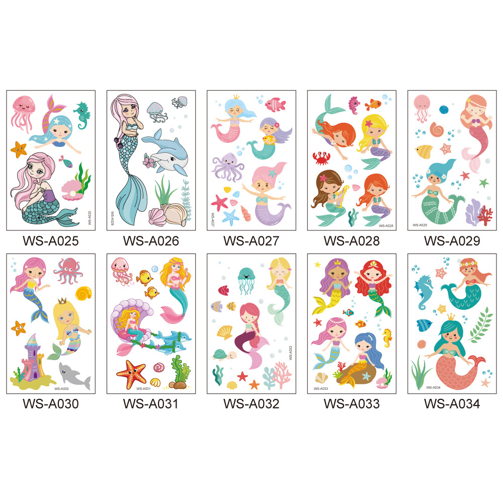 Cross Border Waterproof Sweat Tattoo Children Cartoon Dream Party Princess Theme Stickers suit Mermaid Tattoo Stickers