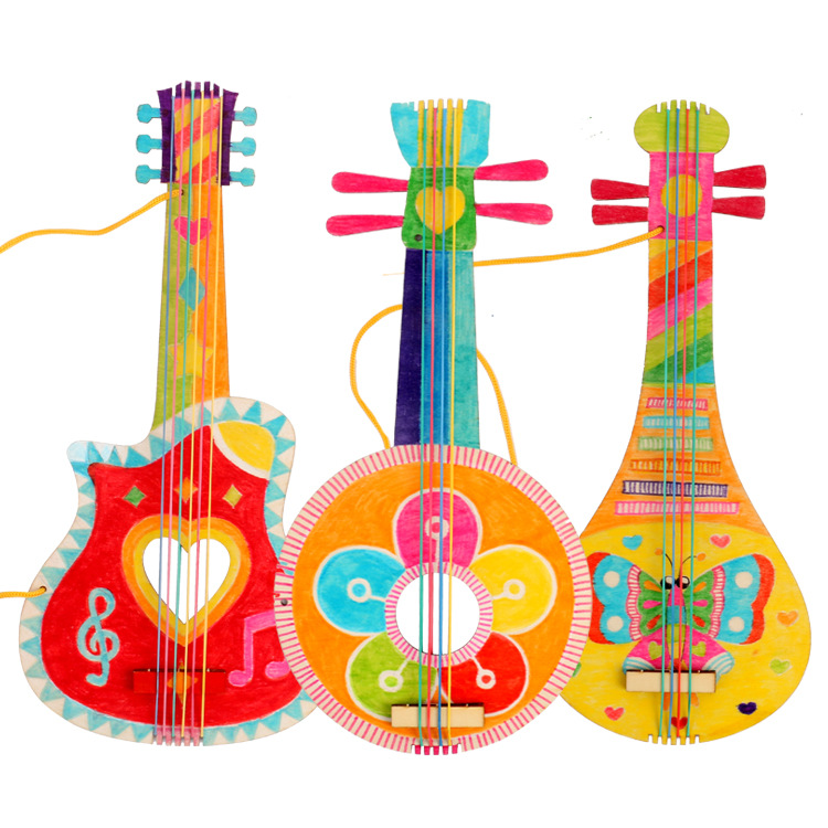 Factory direct white wood guitar kindergarten children's handmade diy painting graffiti wooden guitar musical instruments