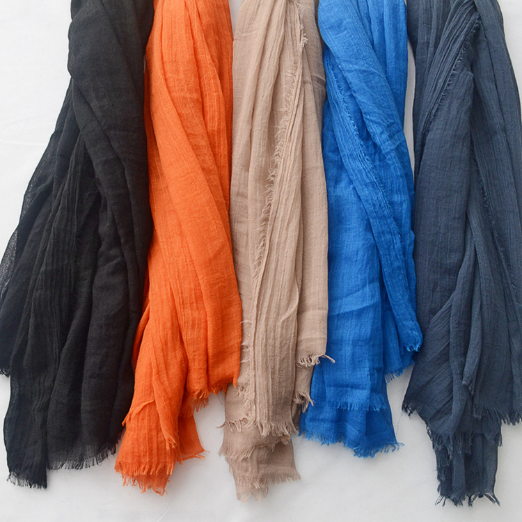 Korean Artistic Style Monochrome Cotton-Linen Scarf for Women - Super Soft Bali Silk Pure Color Pure Cotton Bandana - Extra Large Shawl