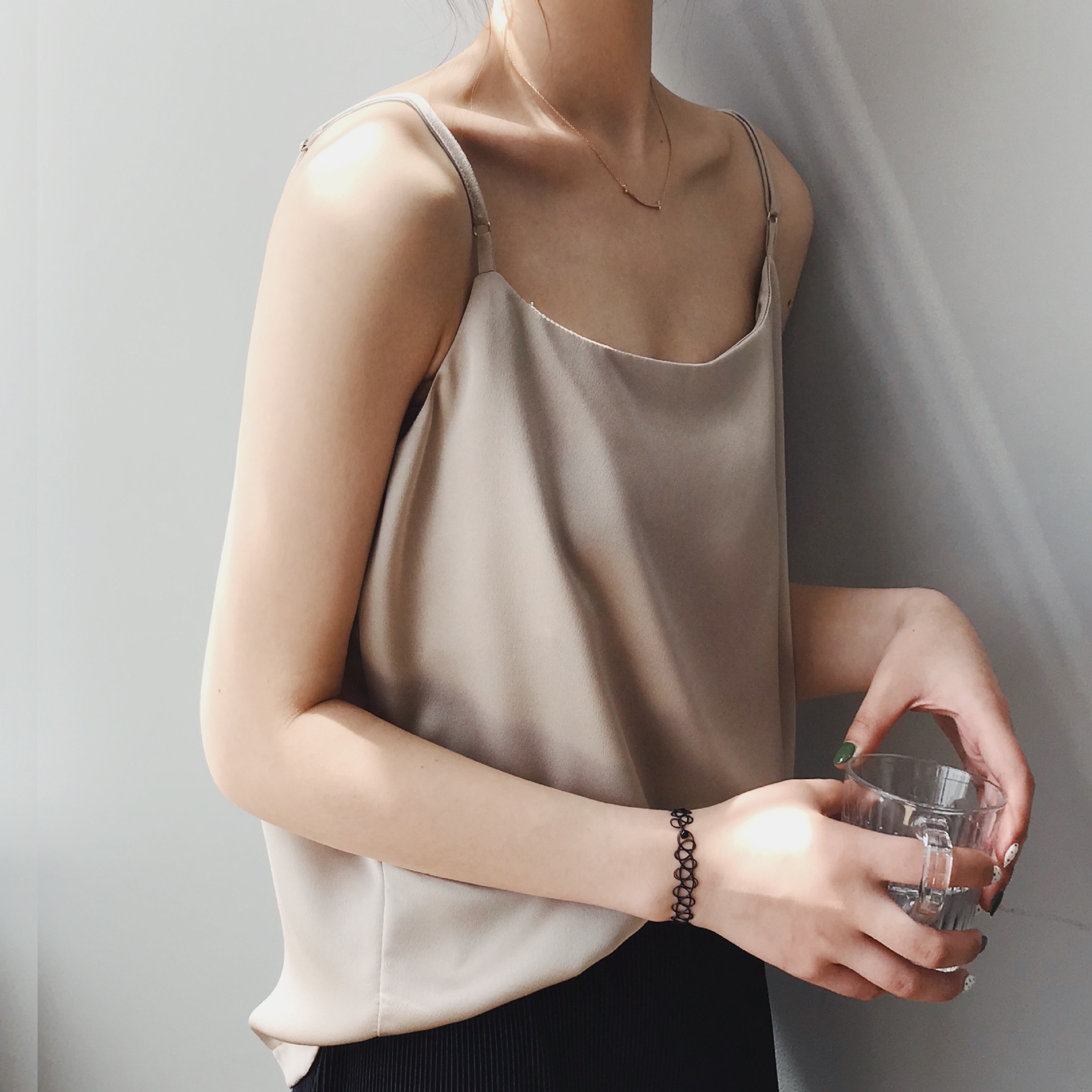 ebya2024 summer inner wear or single wear textured satin spaghetti strap camisole for women