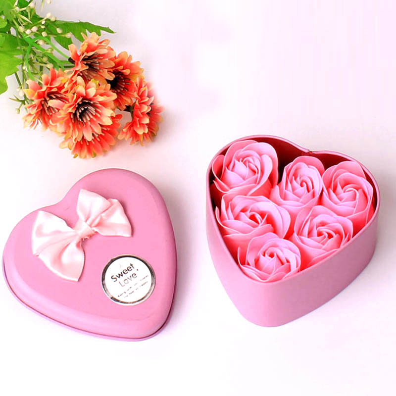 Valentine's Day Gift for Girlfriend 6 Soap Flowers Rose Heart-shaped Gift Box Creative Hand Gift Cross-border Soap Flowers