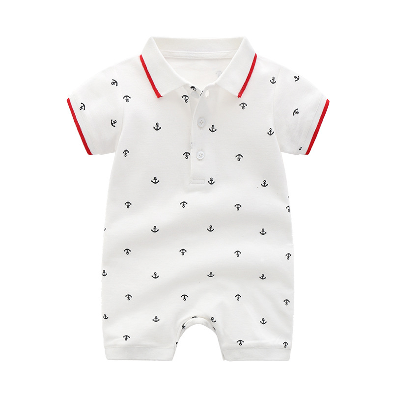 童裝嬰幼兒衣服夏季新款 男寶寶0-1歲帥氣POLO領海軍風印花連體衣