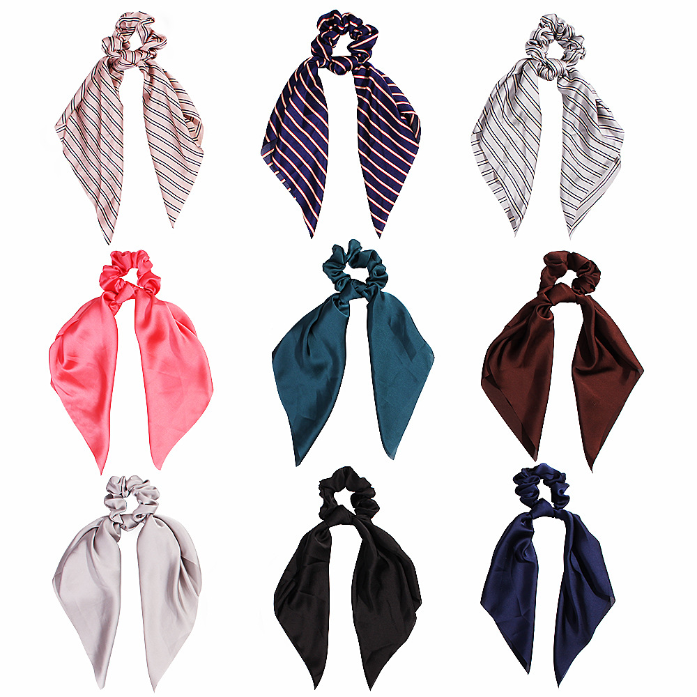 Qiyue Ribbon Hair Ring Bow Colon Hair Ring Satin Simple Solid Color Long Ribbon Horseshoe Hair Ring 70 Color