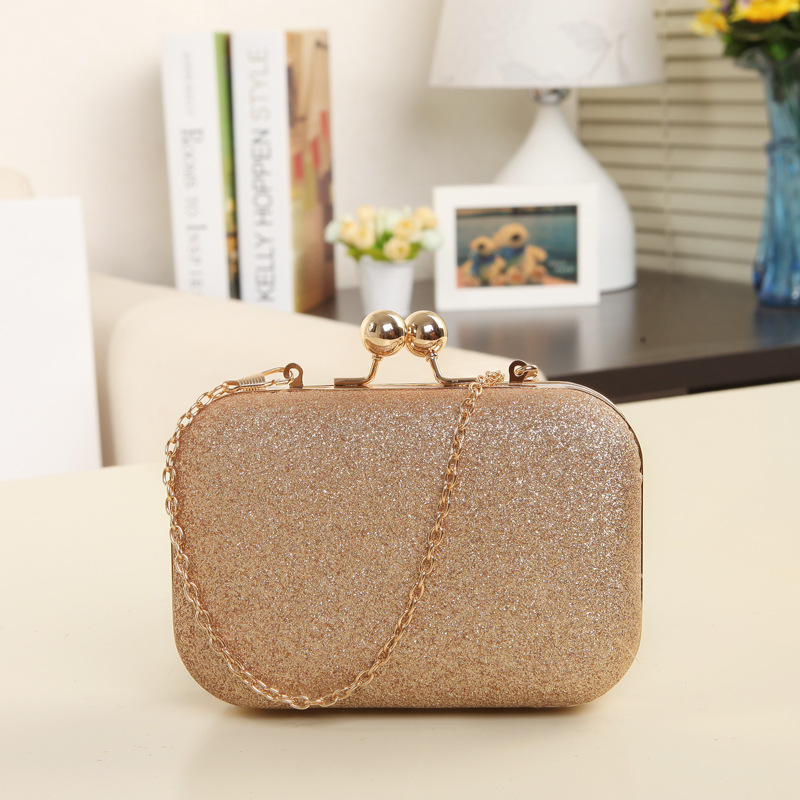 Cross-border hot 2024 glitter evening dinner bag clip box bag Women's Mini chain shoulder messenger bag