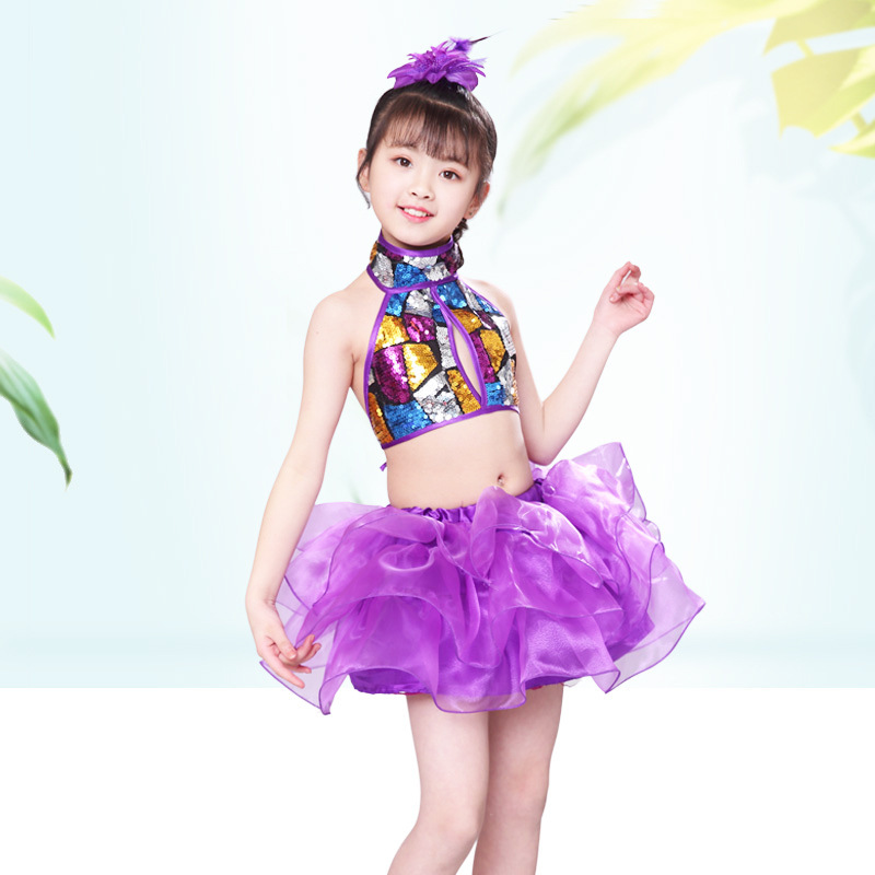 六一の子供の公演服の女の子のジャズダンスのスパンコールの蓬蓬のスカートの女の子のダンス服の子供の現代ダンスの公演服|undefined