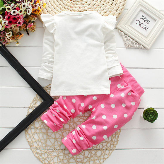 2023 Minnie girls Minnie polka dot set children's long sleeve two-piece set a generation of hair
