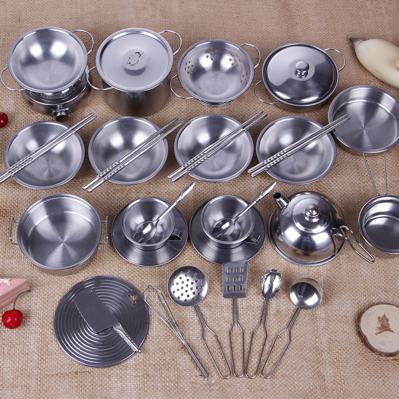 Children's Stainless Steel Kitchenware Baby Cooking and Cooking Doll's Girl's Play Kitchen Toy Set