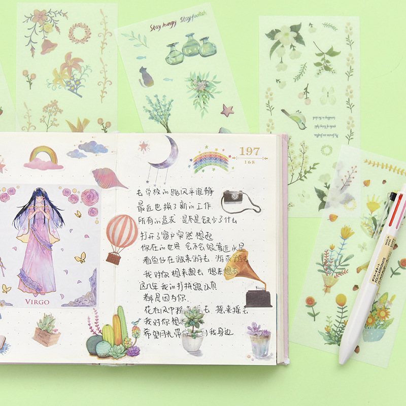 Creative hand account sticker small fresh cute girl heart diary hand account diy goo plate decorative sticker set 6
