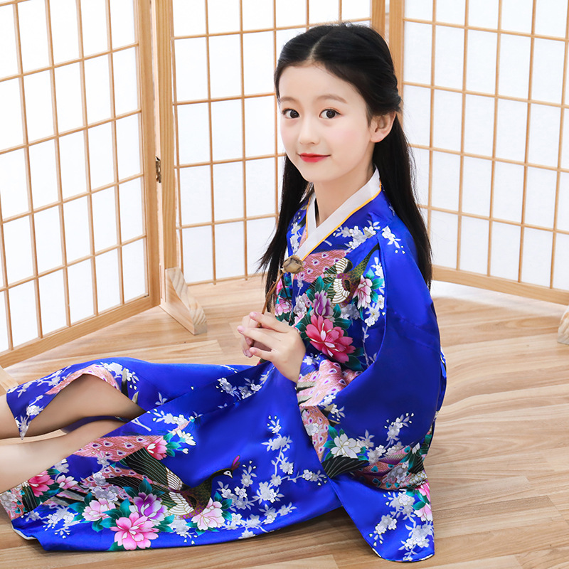Spring and summer new children's kimono Japanese bathrobe girls princess dress performance clothes cute bow sweat dress wholesale