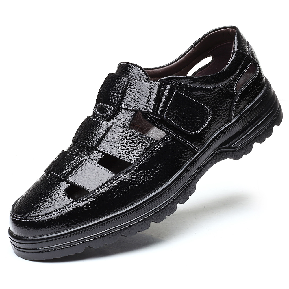 2023 spring and summer new leather casual men's sandals hook and loop breathable flat heel men's shoes a generation of hair