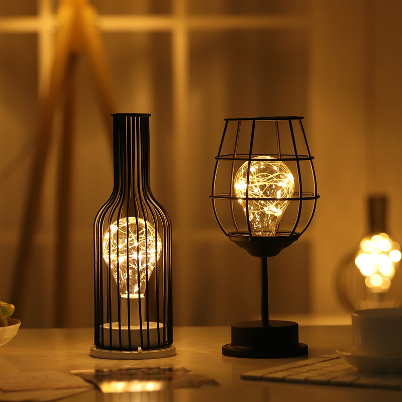 2022 cross-border hot style Nordic lamp wrought iron decorative lamp red wine bottle copper lamp led decoration night light