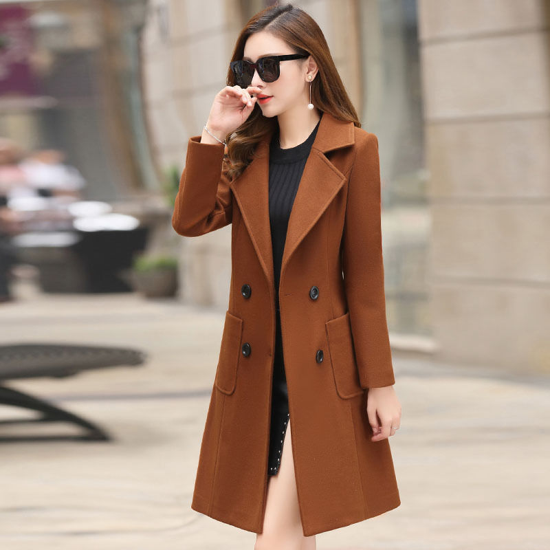 2021 New Winter Korean Style Slim-fit Slimming Fashionable Elegant Long Waist Woolen Coat Women's Woolen Coat