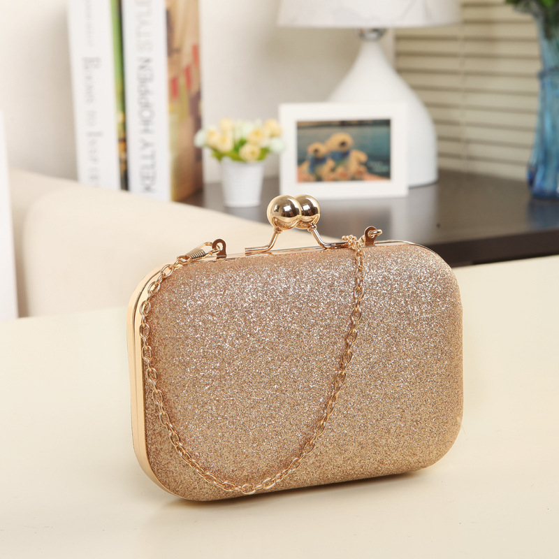 Cross-border hot 2024 glitter evening dinner bag clip box bag Women's Mini chain shoulder messenger bag